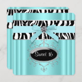 Invitation Turquoise Blue Zebra Sweet 16 Anniversaire (Devant / Derrière)