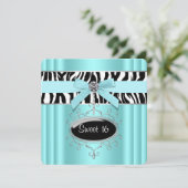 Invitation Turquoise Blue Zebra Sweet 16 Anniversaire (Debout devant)