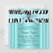 Invitation Turquoise Blue Zebra Sweet 16 Anniversaire (Dos)