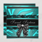 Invitation Turquoise Blue Zebra Sweet 16 Anniversaire (Devant / Derrière)