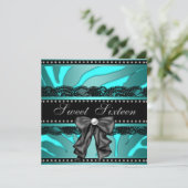 Invitation Turquoise Blue Zebra Sweet 16 Anniversaire (Debout devant)