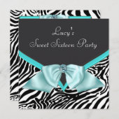 Invitation Turquoise Blue Zebra Sweet 16 Anniversaire (Devant / Derrière)