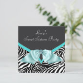 Invitation Turquoise Blue Zebra Sweet 16 Anniversaire (Debout devant)