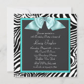 Invitation Turquoise Blue Zebra Sweet 16 Anniversaire (Dos)