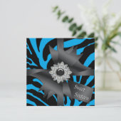 Invitation Turquoise Blue Zebra Sweet 16 Anniversaire (Debout devant)
