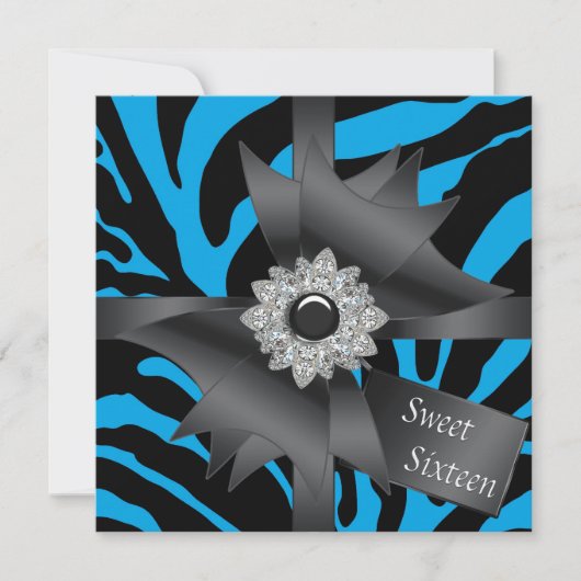 Invitation Turquoise Blue Zebra Sweet 16 Anniversaire (Devant)