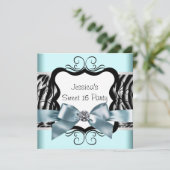 Invitation Turquoise Blue Zebra Sweet sixteen fête d'annivers (Debout devant)