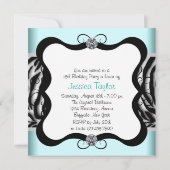 Invitation Turquoise Blue Zebra Sweet sixteen fête d'annivers (Dos)