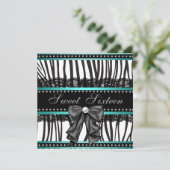 Invitation Turquoise Blue Zebra Sweet sixteen fête d'annivers (Debout devant)