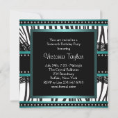Invitation Turquoise Blue Zebra Sweet sixteen fête d'annivers (Dos)