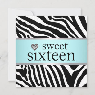 Invitation Turquoise Blue Zebra Sweet sixteen fête d'annivers