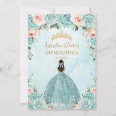 Invitation Turquoise Blush Floral Princess Gold Quinceañera (Dos)