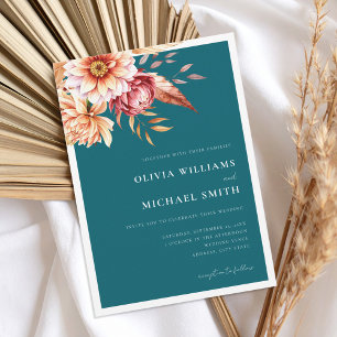 Invitation Turquoise Boho Chic Automne Automne Automne Floral