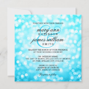Invitation Turquoise Bokeh éclaire un mariage élégant