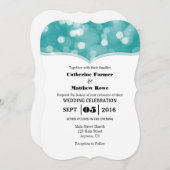 Invitation Turquoise Bokeh Parties scintillant lumière mariag (Devant / Derrière)