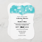 Invitation Turquoise Bokeh Parties scintillant lumière mariag (Devant / Derrière)