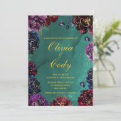 Invitation Turquoise Bordeaux Amethyst Bijou Tone Mariage or (Debout devant)