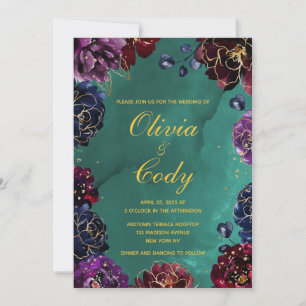 Invitation Turquoise Bordeaux Amethyst Bijou Tone Mariage or