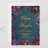 Invitation Turquoise Bordeaux Amethyst Bijou Tone Mariage or (Devant)