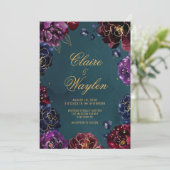 Invitation Turquoise Bordeaux Amethyst Bijou Tone Mariage or (Debout devant)