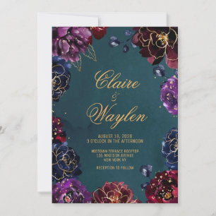 Invitation Turquoise Bordeaux Amethyst Bijou Tone Mariage or