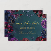 Invitation Turquoise Bordeaux Amethyst Jewel Tone Enregistrer (Devant / Derrière)