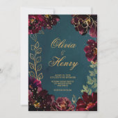 Invitation Turquoise Bordeaux Jewel Tons Nom Mariage (Devant)