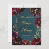 Invitation Turquoise Bordeaux Joyaux Tons Mariage Enregistrer (Devant)