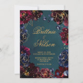 Invitation Turquoise Bordeaux Sapphire Bijou Tone Mariage or (Devant)