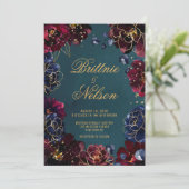Invitation Turquoise Bordeaux Sapphire Bijou Tone Mariage or (Debout devant)