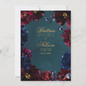 Invitation Turquoise Bordeaux Sapphire Bijou Tone Mariage or (Dos)