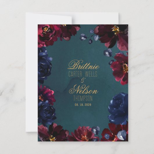 Invitation Turquoise Bordeaux Sapphire Joyaux Tons Enregistre (Dos)