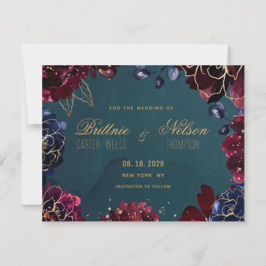 Invitation Turquoise Bordeaux Sapphire Joyaux Tons Enregistre (Dos)