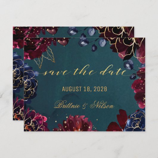 Invitation Turquoise Bordeaux Sapphire Joyaux Tons Enregistre (Devant / Derrière)