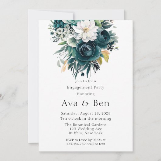 Invitation Turquoise Botanique Floral Peony (Devant)