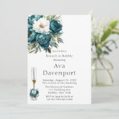 Invitation Turquoise Botanique Floral Peony Brunch & Bubbly (Debout devant)
