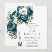 Invitation Turquoise Botanique Floral Peony Brunch & Bubbly (Devant / Derrière)