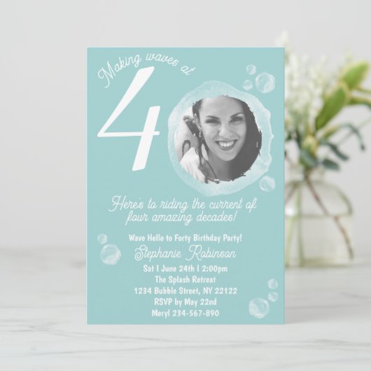 Invitation Turquoise bouchée à la fête du 40e anni (Debout devant)
