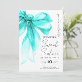 Invitation Turquoise Bow Coquette Script Sweet 16 Party (Debout devant)