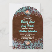 Invitation Turquoise Brown Cowboy Country Western mariage (Devant)