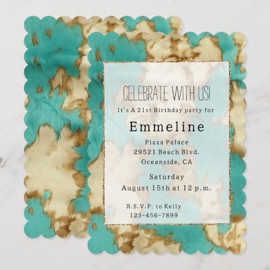 Invitation Turquoise Brown Cowgirl Western (Devant / Derrière)