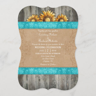 Invitation Turquoise Brown Rustique Mariage de tournesol Invi