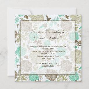 Invitation Turquoise Brown Tan Olive Floral Abstrait Post Mar