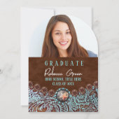 Invitation Turquoise Brown Western Pays Graduation Photo (Devant)