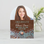 Invitation Turquoise Brown Western Pays Graduation Photo (Debout devant)