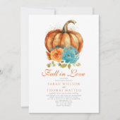 Invitation Turquoise Brûlé Orange Floral Chute En Amour Flora (Devant)