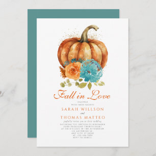 Invitation Turquoise Brûlé Orange Floral Chute En Amour Flora