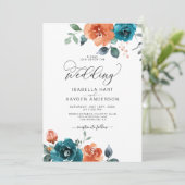 Invitation Turquoise Burange Boho Floral Aquarelle Mariage (Debout devant)