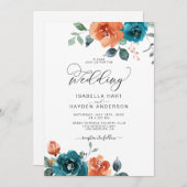 Invitation Turquoise Burange Boho Floral Aquarelle Mariage (Devant / Derrière)