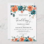 Invitation Turquoise Burange Boho Floral Aquarelle Mariage (Devant)